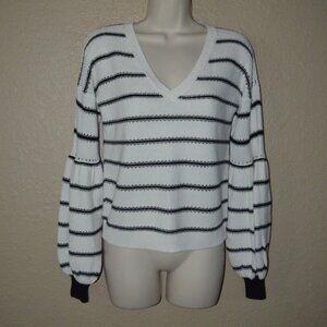 Sz XS White + Warren White Black Knit Sweater